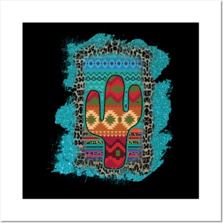 Turquoise Serape Cactus Posters and Art